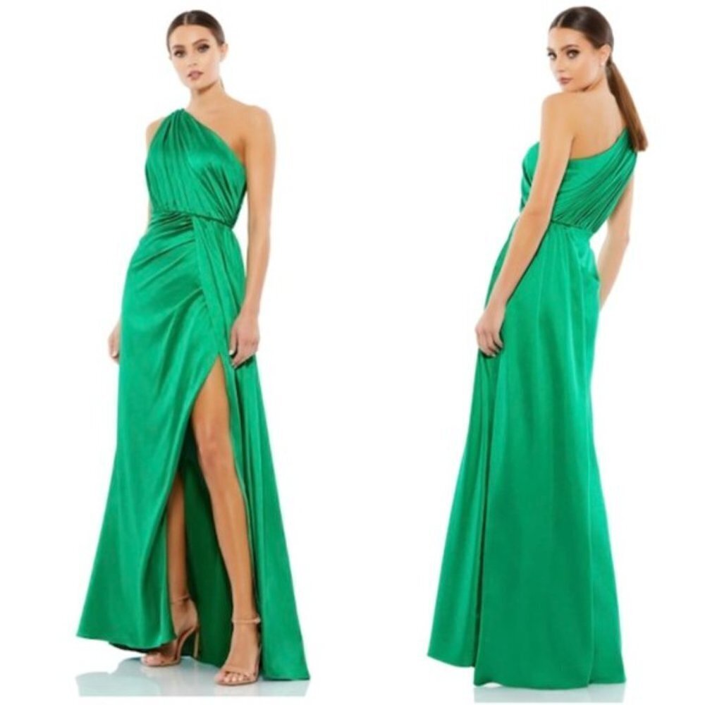 MAC DUGGAL One-Shoulder Satin Gown in Emerald Size US 10 NWT
